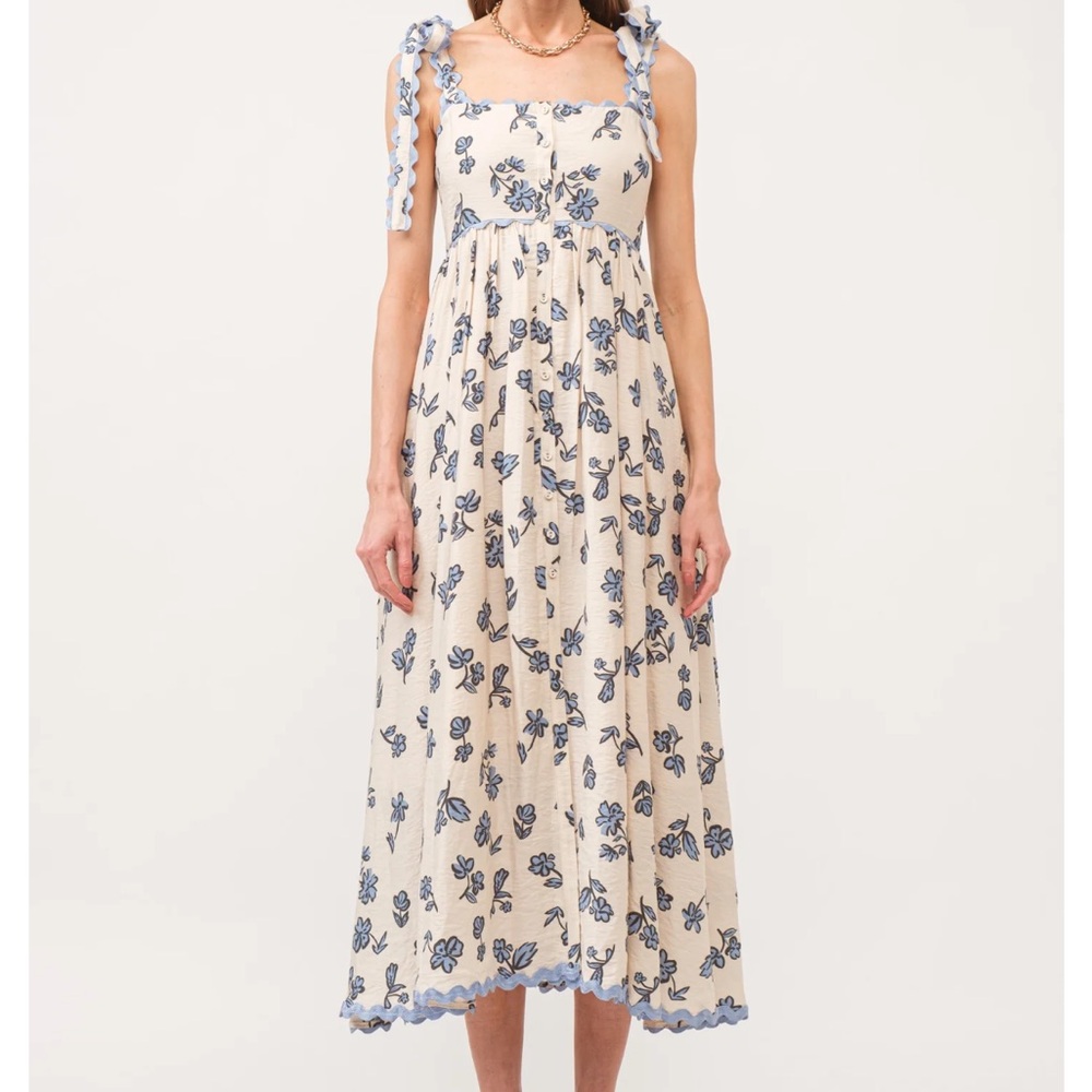 Pinkblush Blue and Cream Floral Midi Maternity Dress